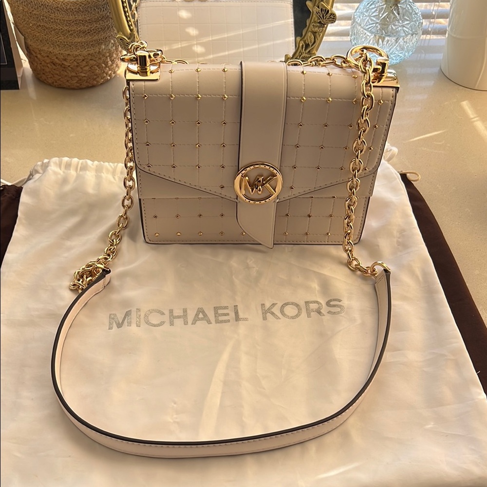 Michael Kors Cream Crossbody Bag with Gold Accents